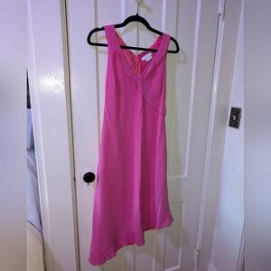 100% Cotton Bright Pink Sleeveless V-Neck Slip Dress